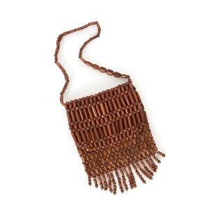 70’s wood beaded fringe purse